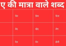 300+ ए की मात्रा वाले शब्द | A Ki Matra Wale Shabd A Ki Matra Wale Shabd